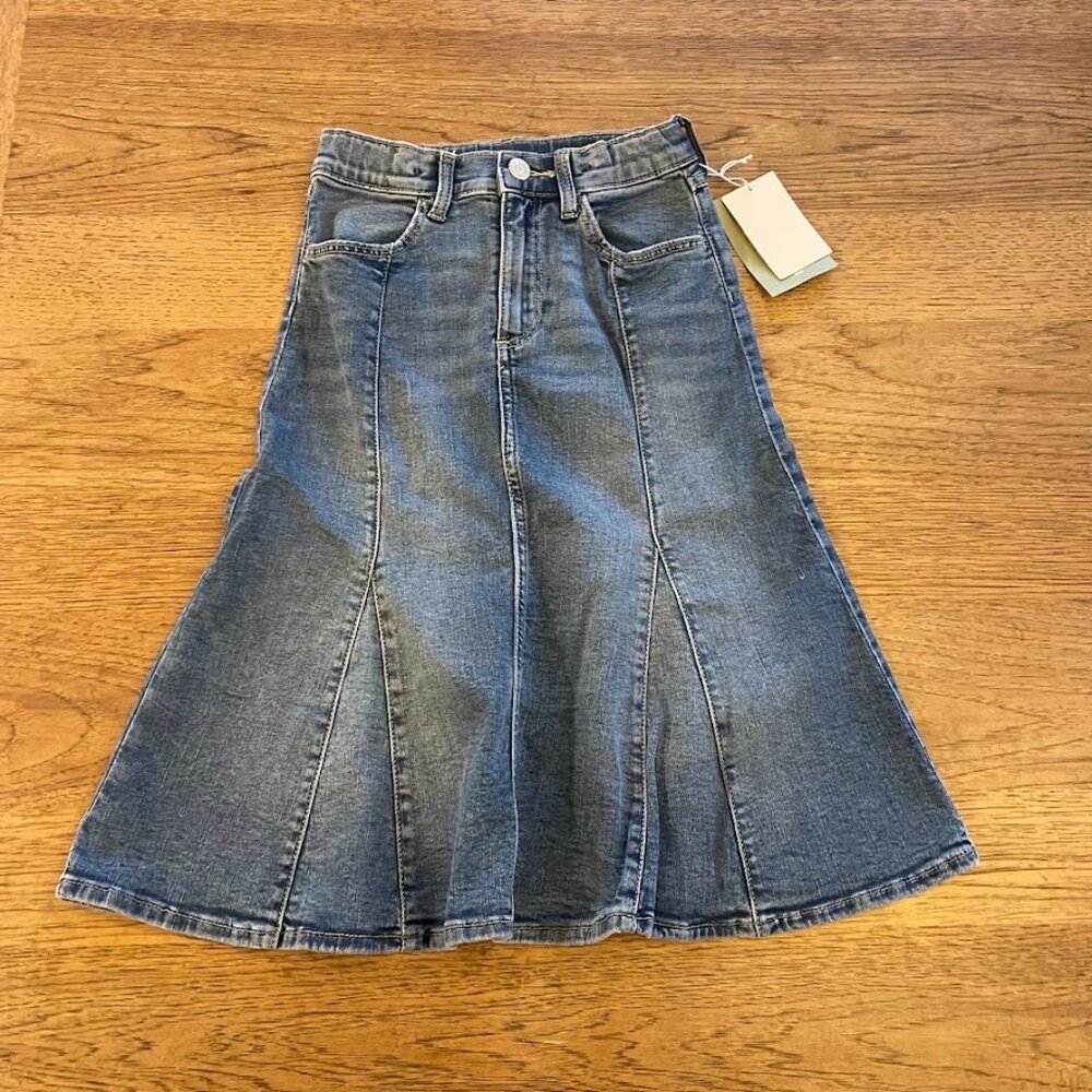 H&M Medium Blue Wash Size 7 Girl's Flared Denim Midi Jean Skirt NWT